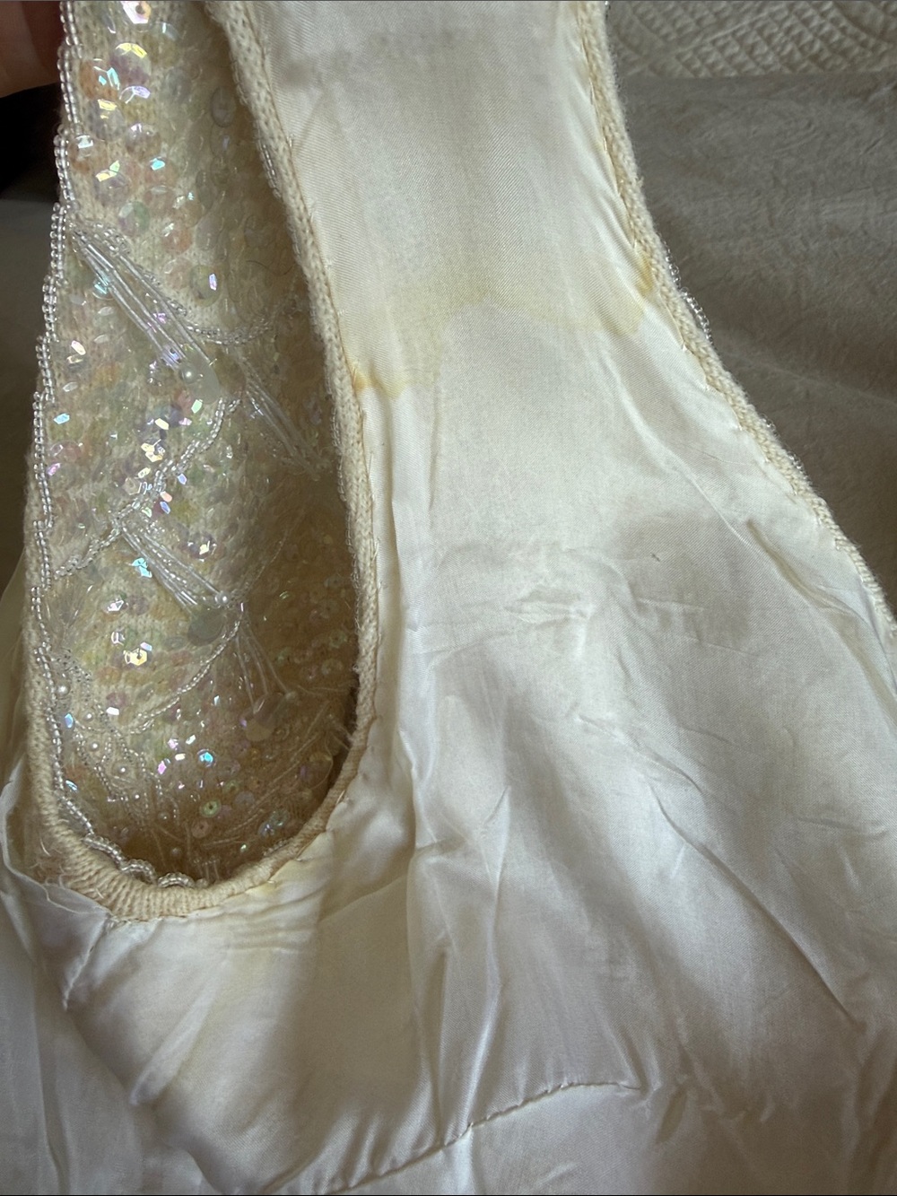 Vintage Handmade Haute Couture Beaded Ivory Sequin Top 100% Wool Size 36 - Picture 14 of 15